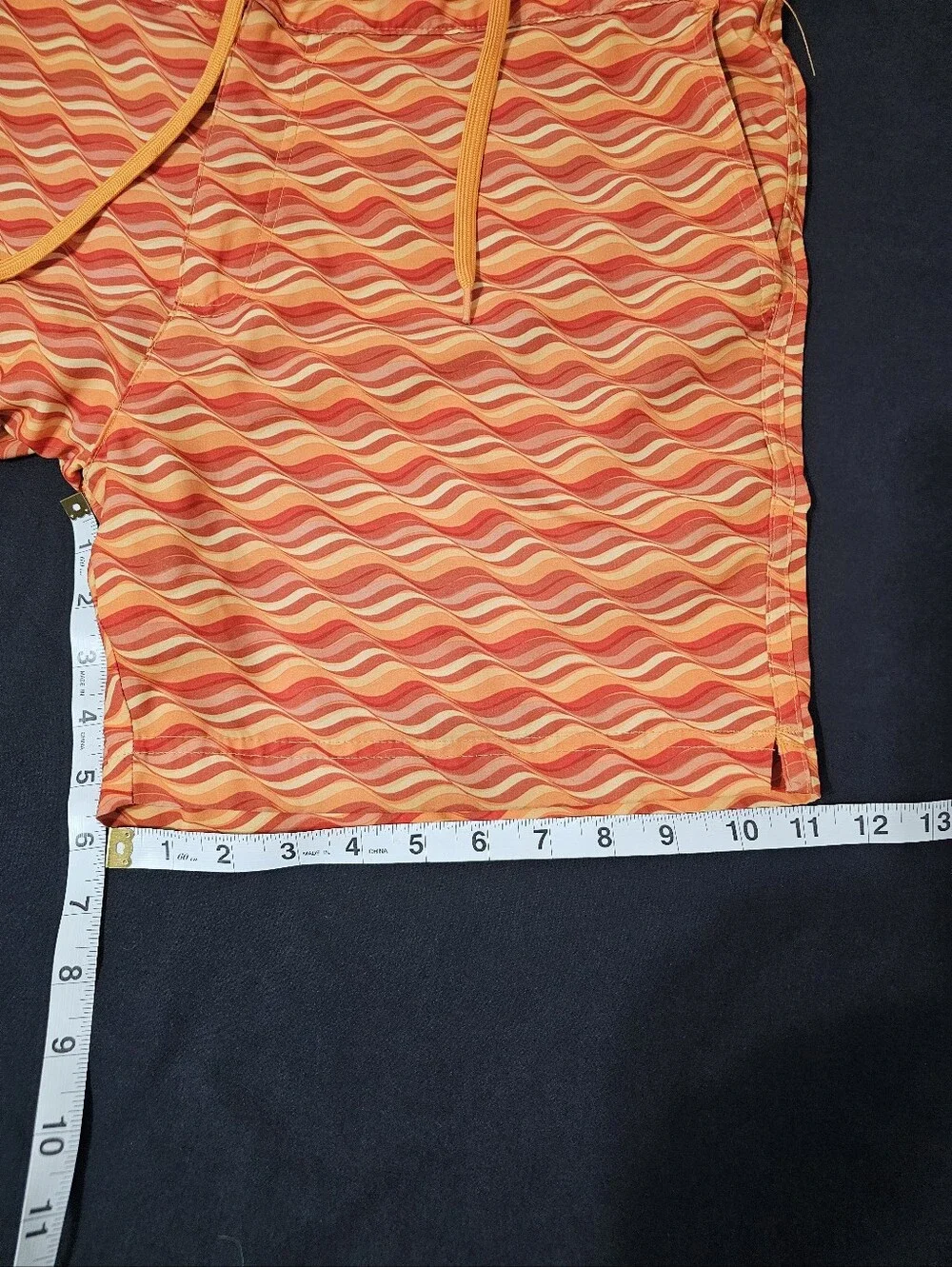Fair Harbor Orange Retro Wave Print Swim Trunks Shorts Size 33 Sustainable Beach